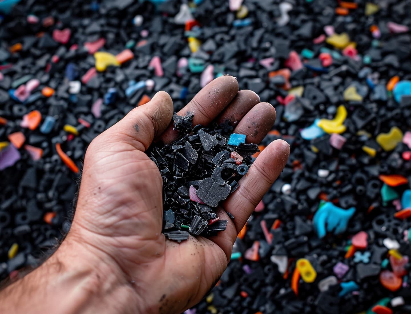 Mano sosteniendo plástico molido reciclado